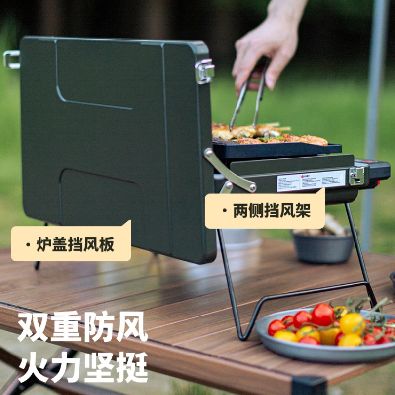 Portable Gas Stove Double Ended Gas Barbecue Stove Outdoor Picnic Camping Stoves Barbecue Cassette Camping Kitchen Equipment