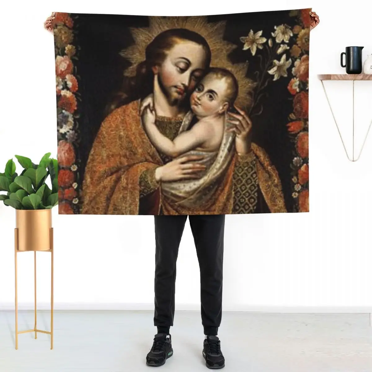 Year of St. Joseph: Saint Joseph and Jesus Throw Blanket Soft Breathable Blanket for Night Sleeping