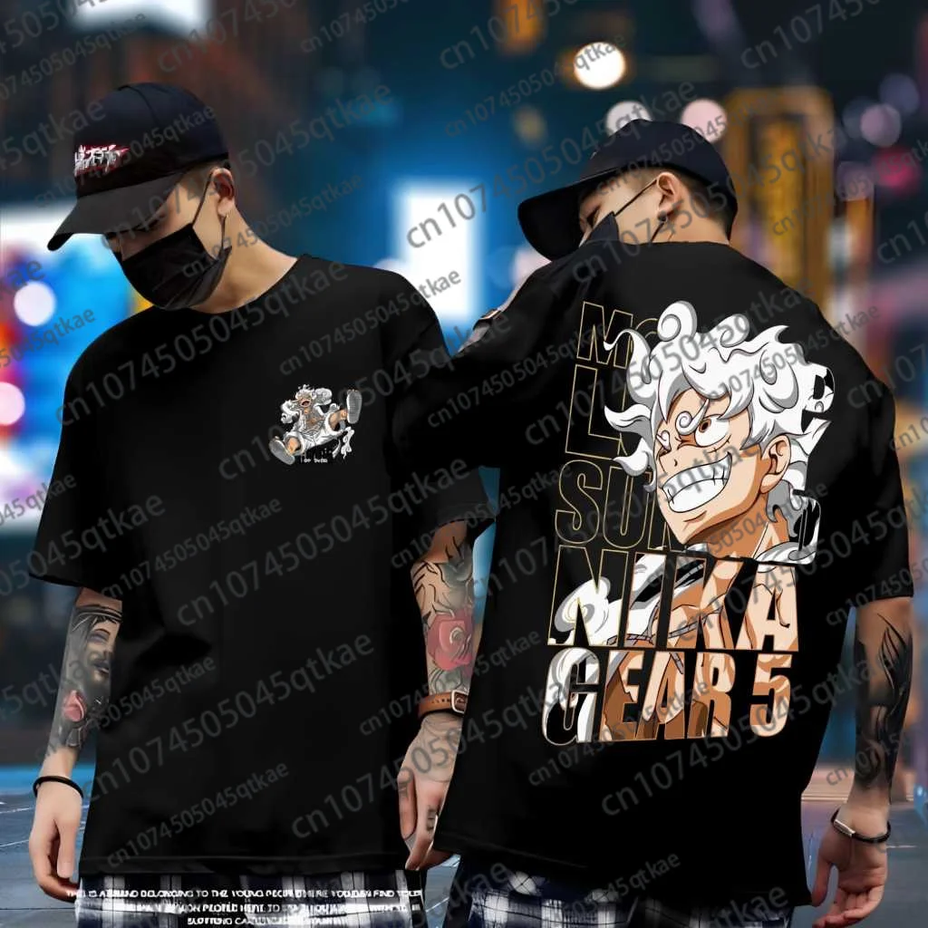 Kaus Lengan Pendek Sendi ONE PIECE Luffy Gear5 Kaus Cosplay Bandai Fashion Longgar Pria dan Wanita Katun Murni Malam