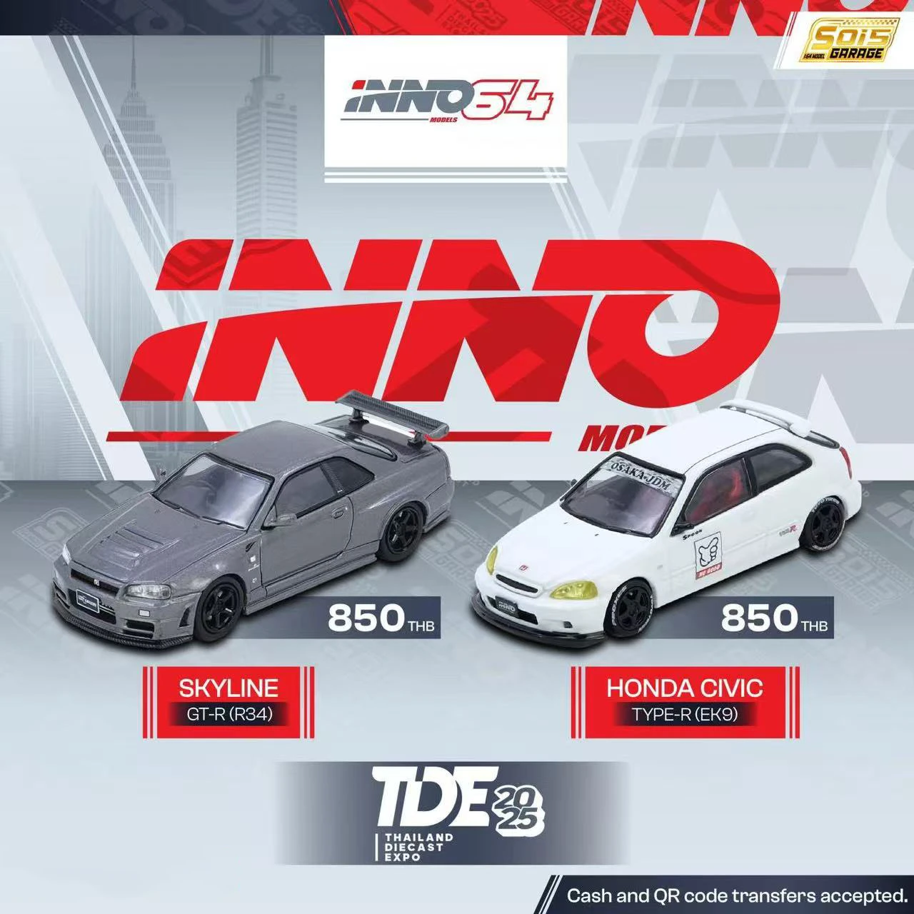 INNO In Stock 1:64 TDE 2025 Thailand Dinner EF9 CIVIC EK9 SKYLINE GTR R34 Diecast Diorama Car Model Collection Miniature Toys