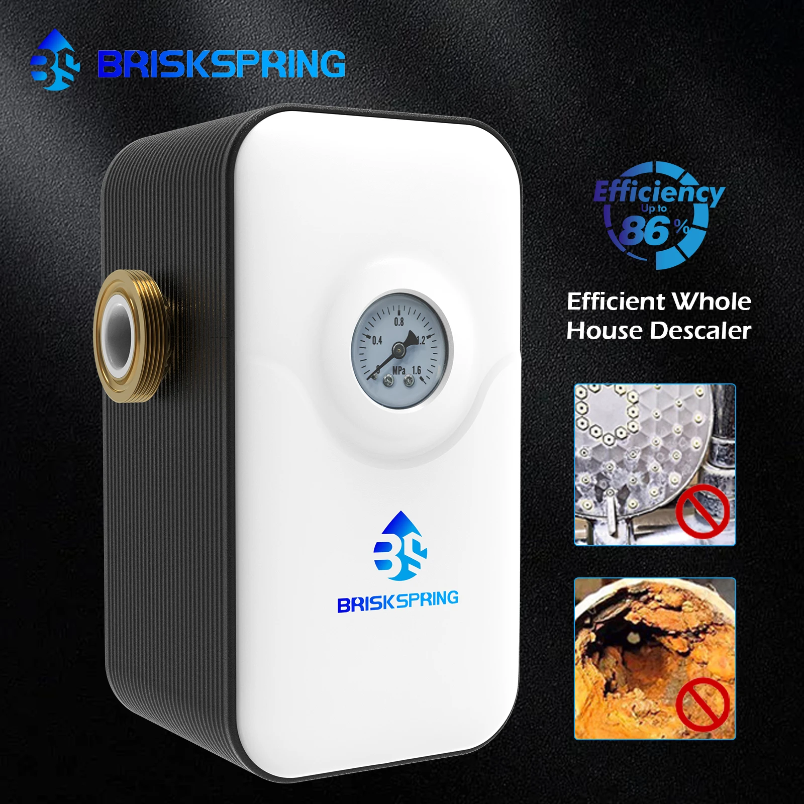 

BRISKSPRING SAAS Whole House Water Descaler Scale Inhibition Softener System Large Flow Anti Limescale Corrosion & Hard water