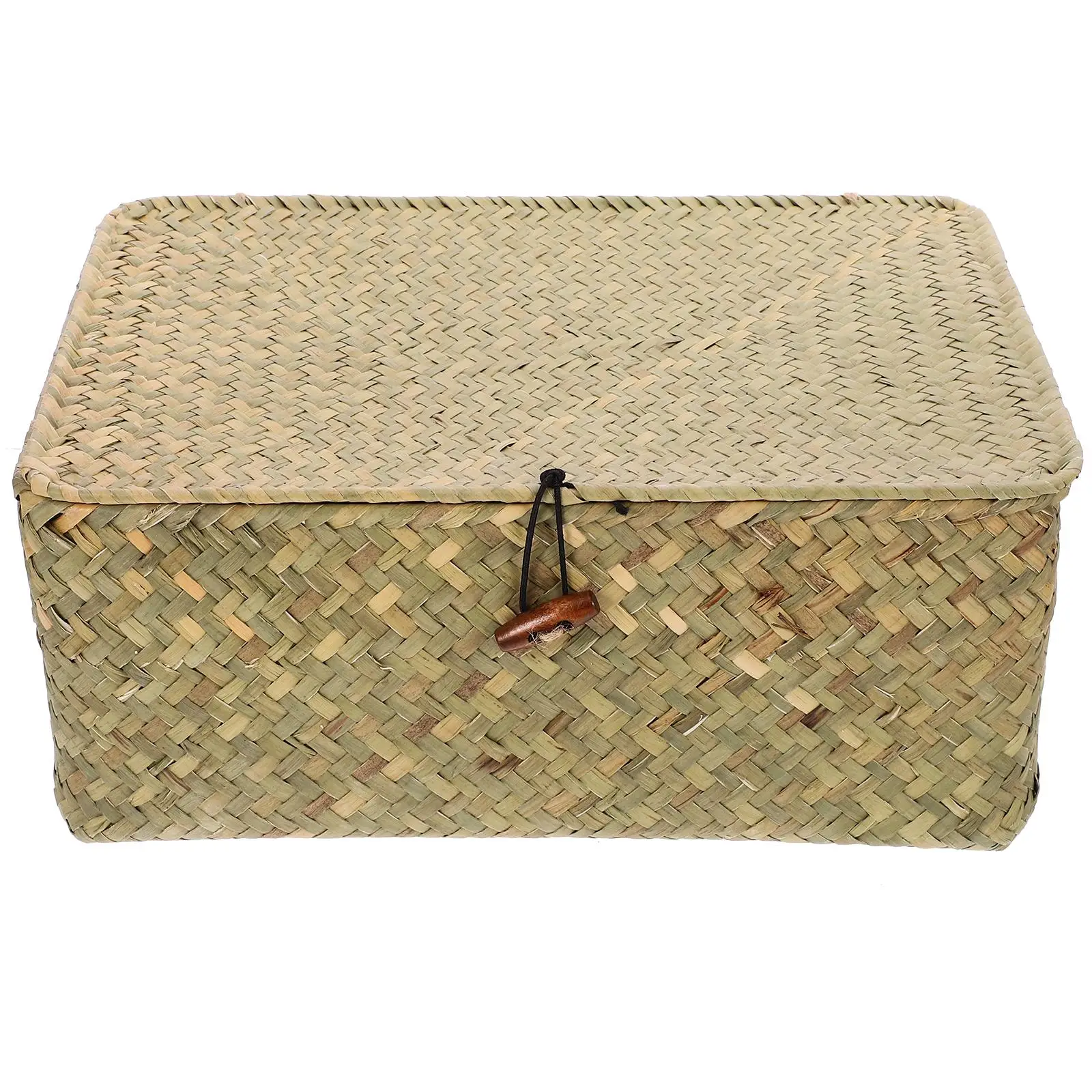 Rattan Basket Straw with Lid Multifunctional Storage Woven Wooden Fresh Air