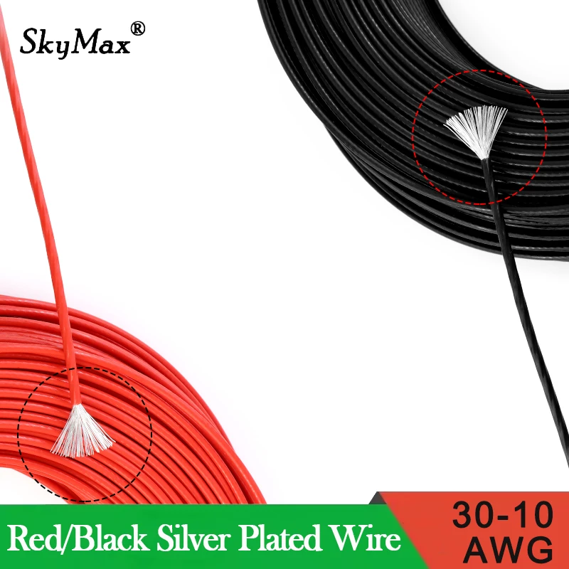 30~10AWG Red/Black PTFE Silver Plated Electronic Wire FEP Insulated OFC DIY Audio Headphone HiFi Signal Copper Cable 1~100Meters