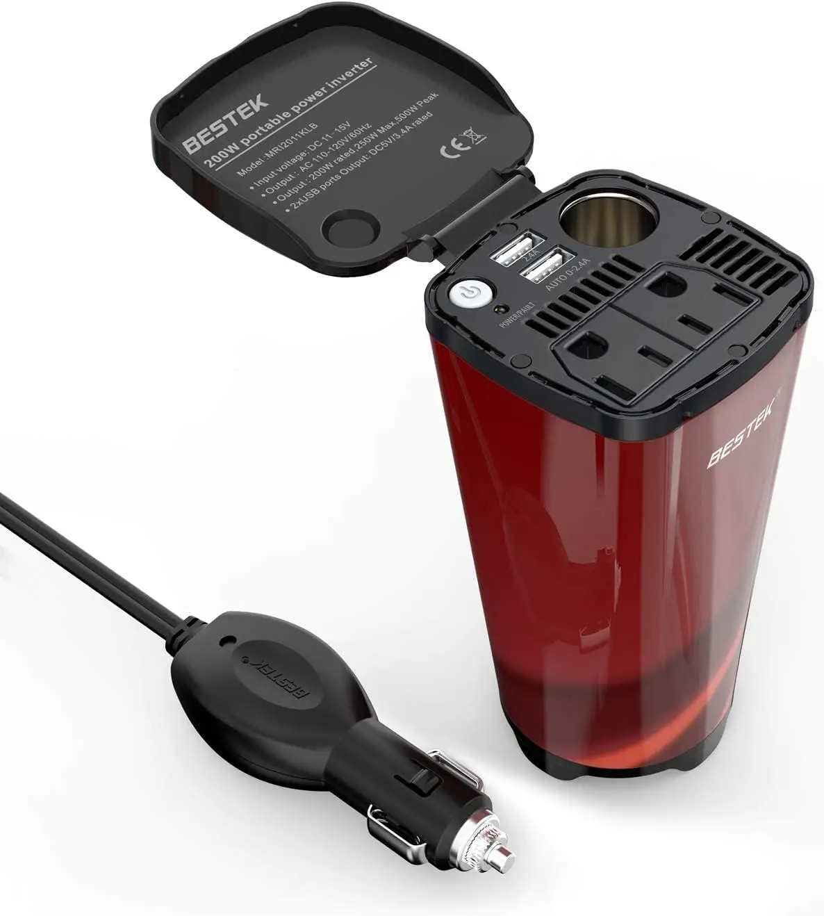 

200W Power Inverter, Car Plug Pter Outlet Converter With Dual 4.5A Usb Charging Ports, Cup Holder Car Charger With Cigarette