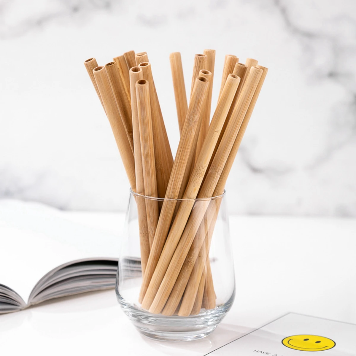 10Pcs Natural Bamboo Straw Reusable Drinking Straws with Case Biodegradable Eco-friendly Bamboo Straws for Cocktail Bar Drinks