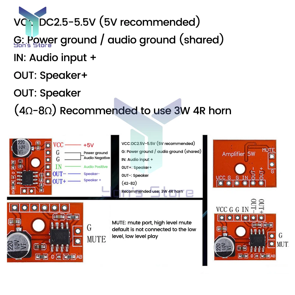 3Pcs XS9871 Mini Mono Stereo High Power Digital Audio Power Amplifier Board Audio Power Amplifier Board DC2.5V-5V 5W