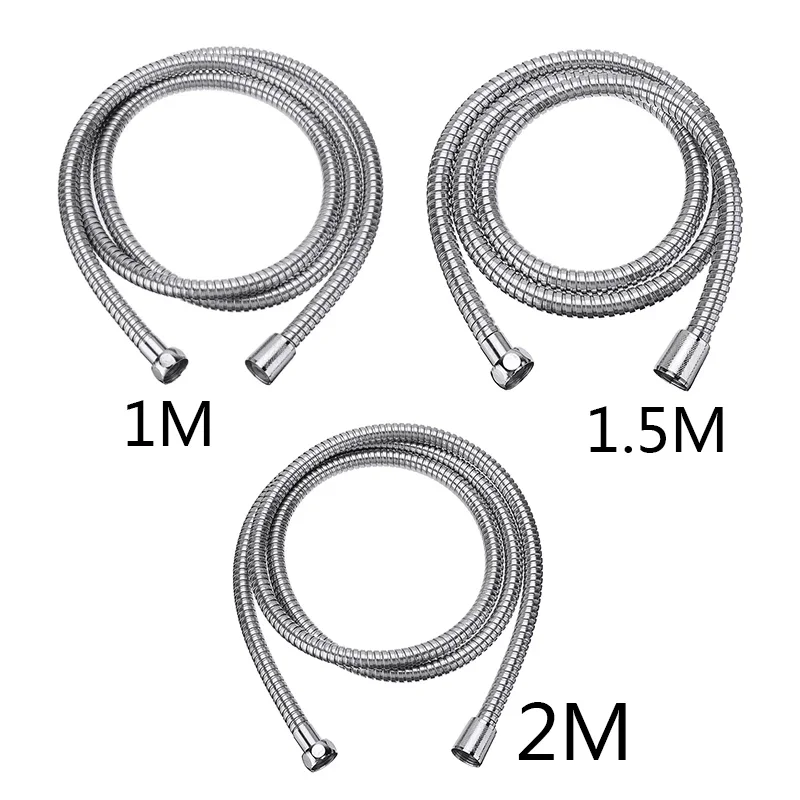 1m/1.5m/2m Plumbing Hoses 1/2\'\' Stainless Steel Chrome Flexible Shower Hose Water Head Showerhead Pipe Bathroom Accessories