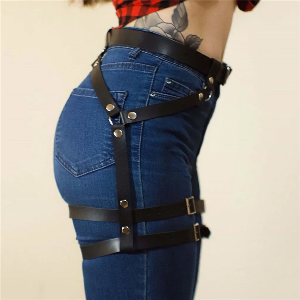 

Leather Body Harness Waist Belt Leg Garter Punk Goth Suspender Band Strap