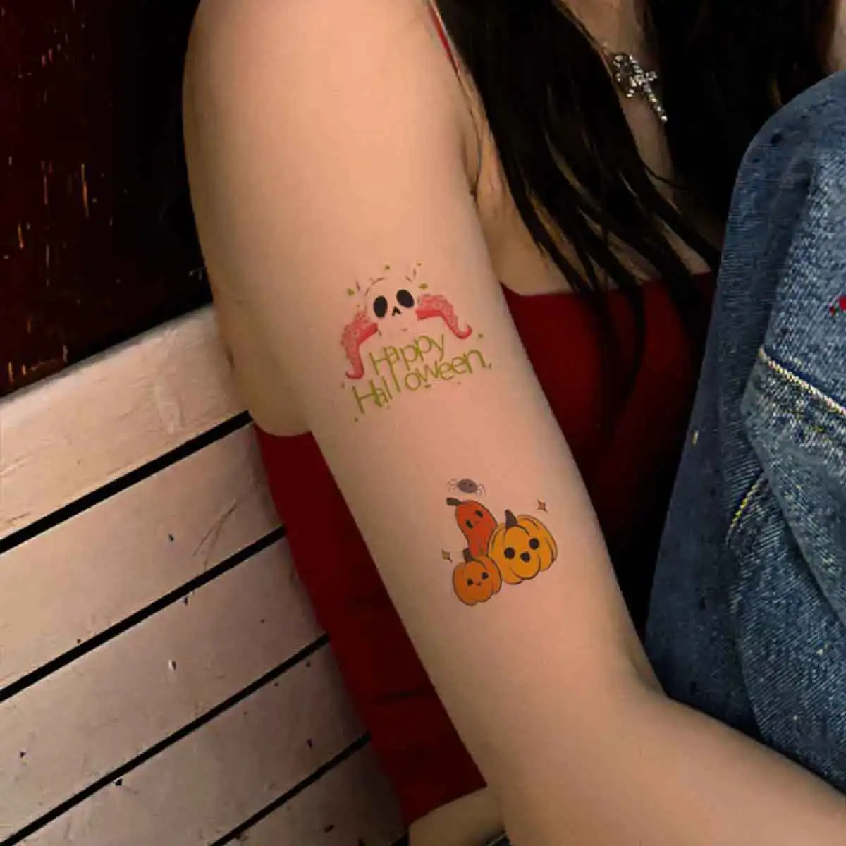 Pegatinas de tatuaje temporal para Festival de Halloween, 6 piezas, tatuajes falsos de murciélago, caramelo, fantasma, pegatinas impermeables divertidas para regalo de fiesta, 타투스티커 커