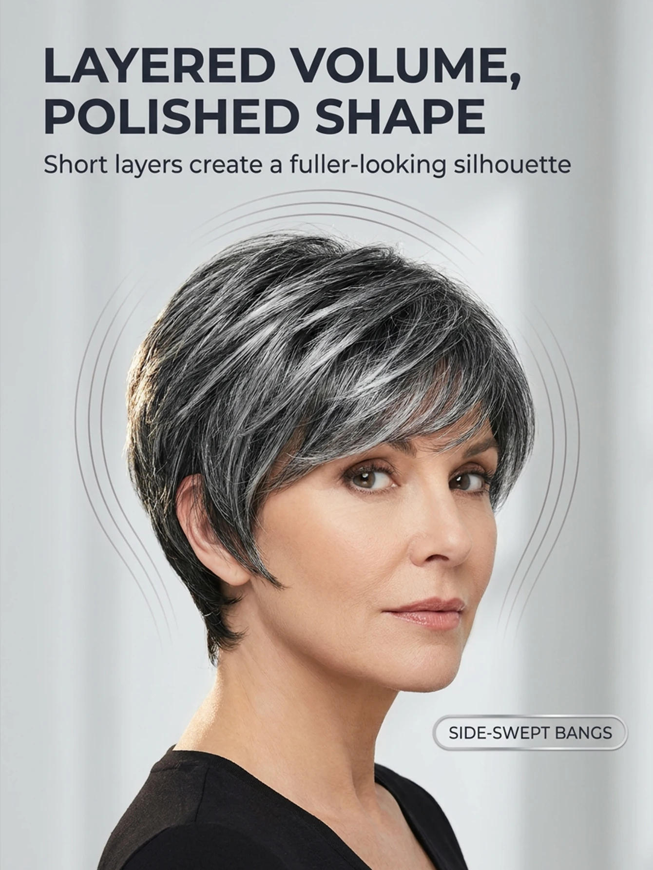 Gradient silver gray synthetic short hair mother headgear wig oblique bangs high-end hair set heat-resistant wig