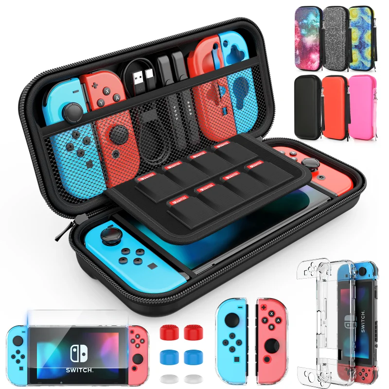 HEYSTOP Switch Carrying Bag for Nintendo Switch Case with  9 in 1 Nintendo Switch Accessories Kit and 6 Pcs Thumb Grip