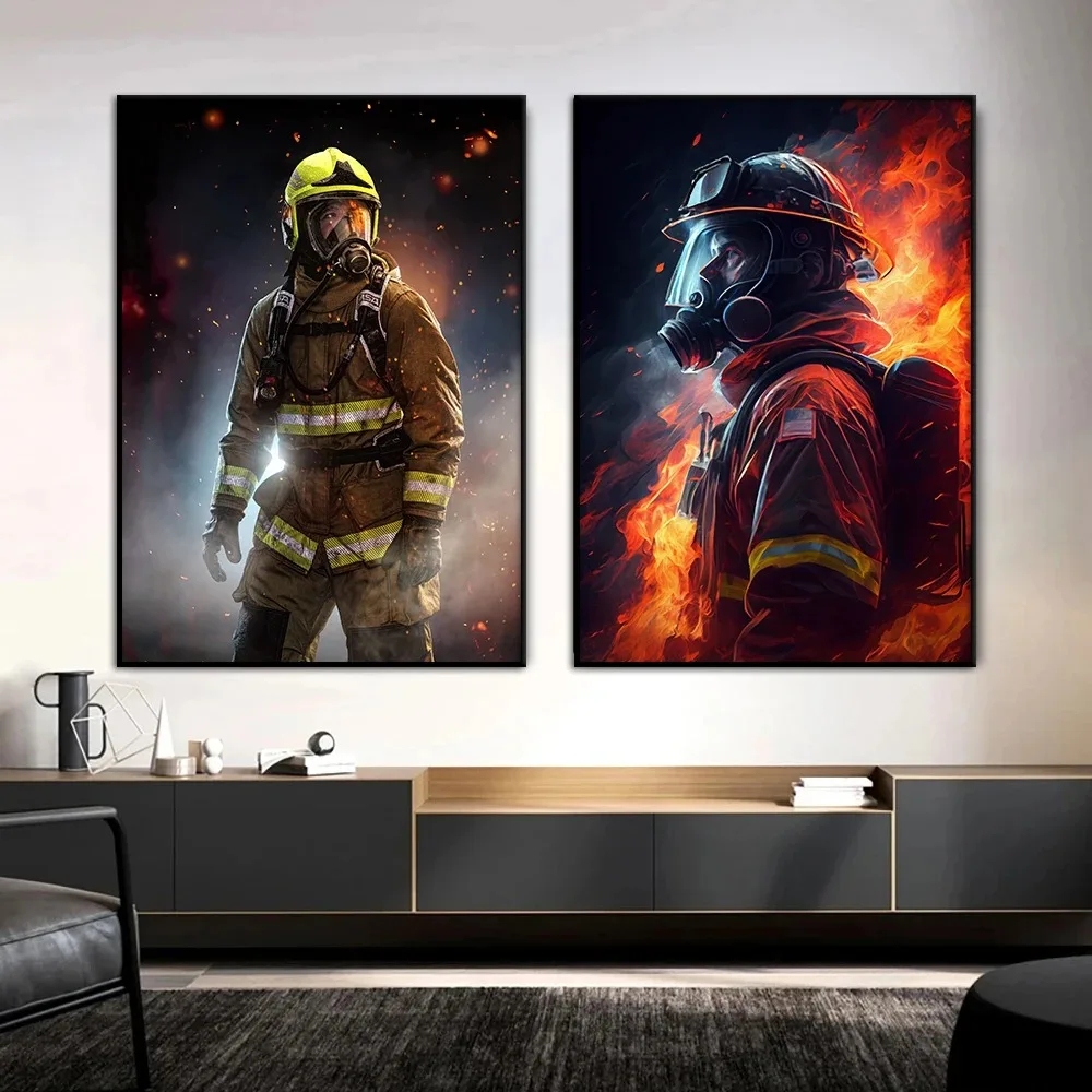 Fireman Portrait Poster Firefighter Wall Art Canvas Painting Prints Men's Room Living Room Home Interior Decor Abstract Pictures