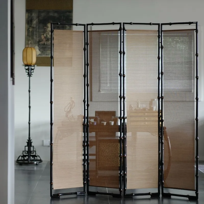 Classical bamboo filament screen, Chinese partition porch folded and moved, semi-transparent folding screen 1.8 meters