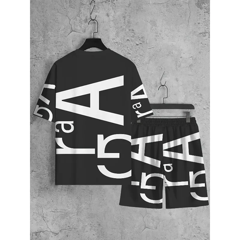 Summer 2025 Men's 3D Printed Short Sleeved T-shirt and Shorts Set for Casual Sports and Breathable Outdoor Activities