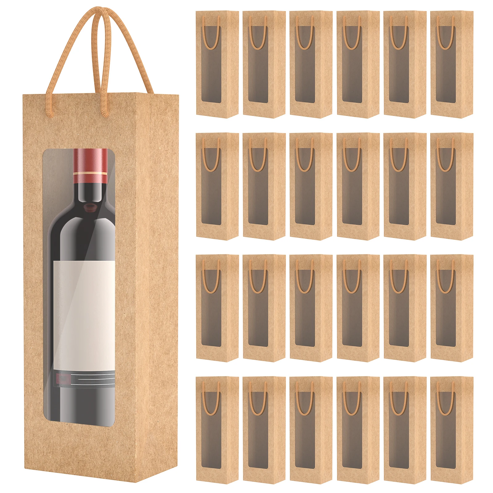 

24 Pcs Wine Gift Bag with Clear Window and Rope Handles Paper Wine Bottle Gift Bag Reusable Wine Storage Bag