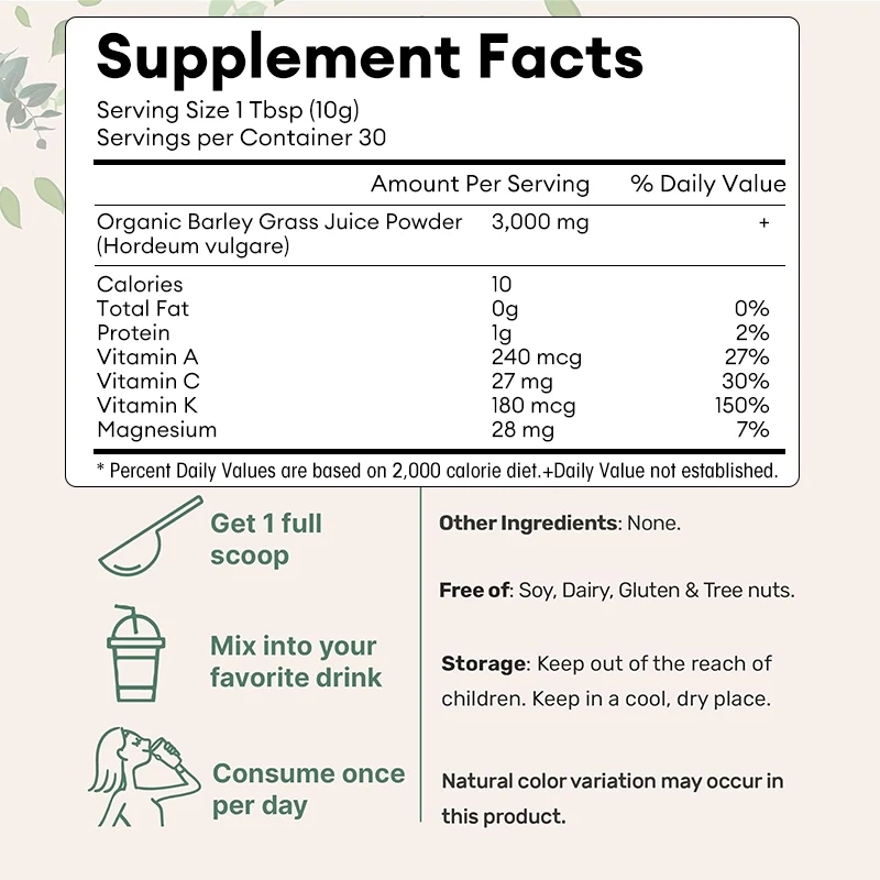 VitaLift Organic Barley Grass Powder, Rich in Vitamins, Minerals, Fibers, & Antioxidants Superfood Greens Mix for Immune Health