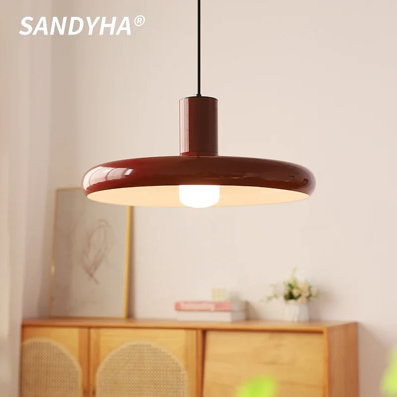 

SANDYHA Red Flying Disc Restaurant Round Pendant Light Modern Creative Living Room Dining Table Home Decor Lighting Chandelier