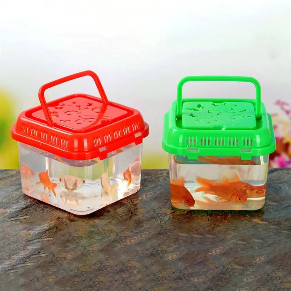 

Plastic Portable Fish Tank Handheld Transparent Hamster Carrier Cage Random Color with Handle Mini Fish Bowl Aquarium