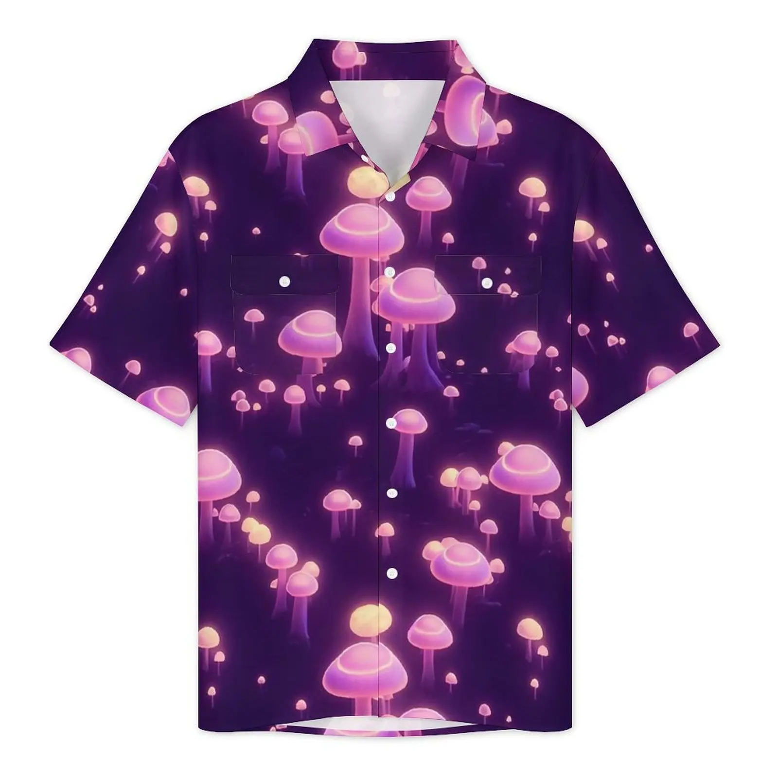 Magic Mushroom Vacation Shirt Man Trippy Mushrooms Vintage Casual Shirts Summer Short-Sleeve Fashion Design Oversize Blouses