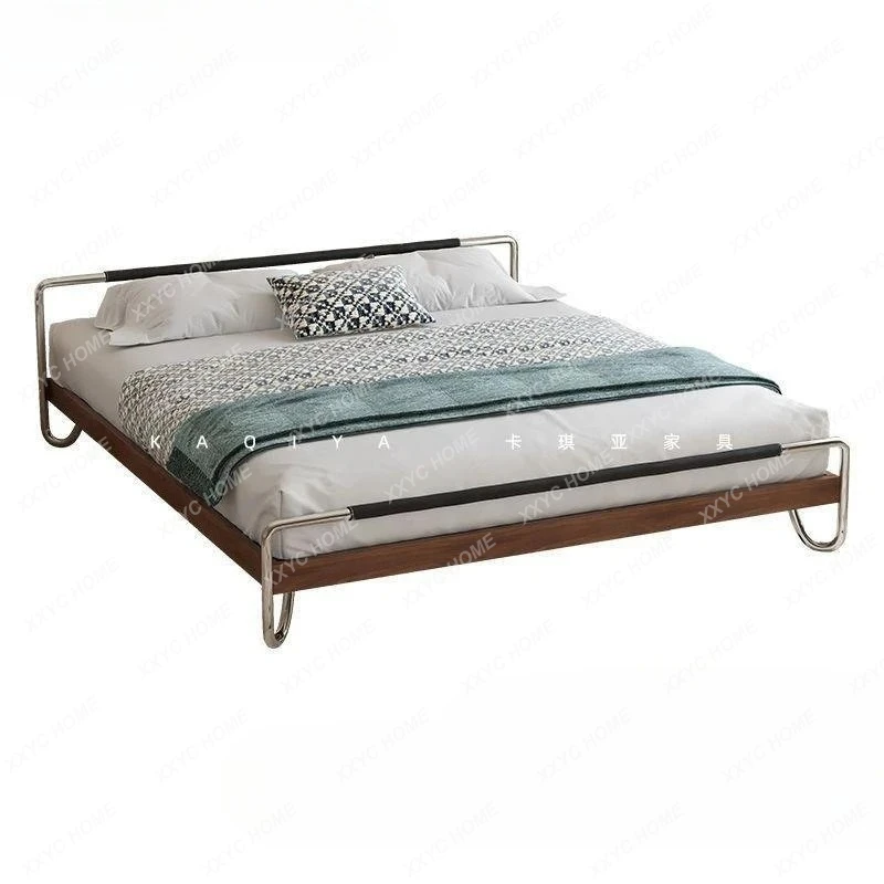 LXTatami no bedside solid wood bed Japanese master bedroom Bauhaus small floor floating single bed