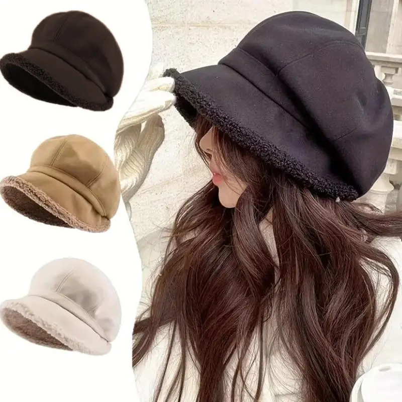 Beret Hat Women Winter Octagonal Hats For Women Retro Solid Color Newsboy Cap Korean Version Female Keep Warm New Bucket Hat