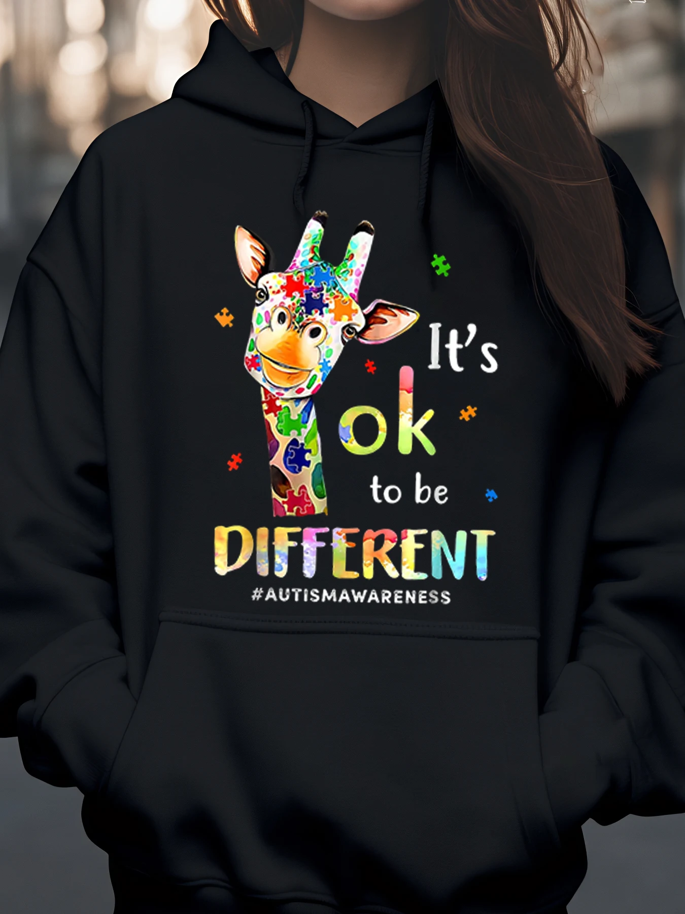 

Узор-головоломка с жирафом. Толстовка с капюшоном «Все хорошо, чтобы быть другим аутизмом», повседневная одежда для детей и взрослых.