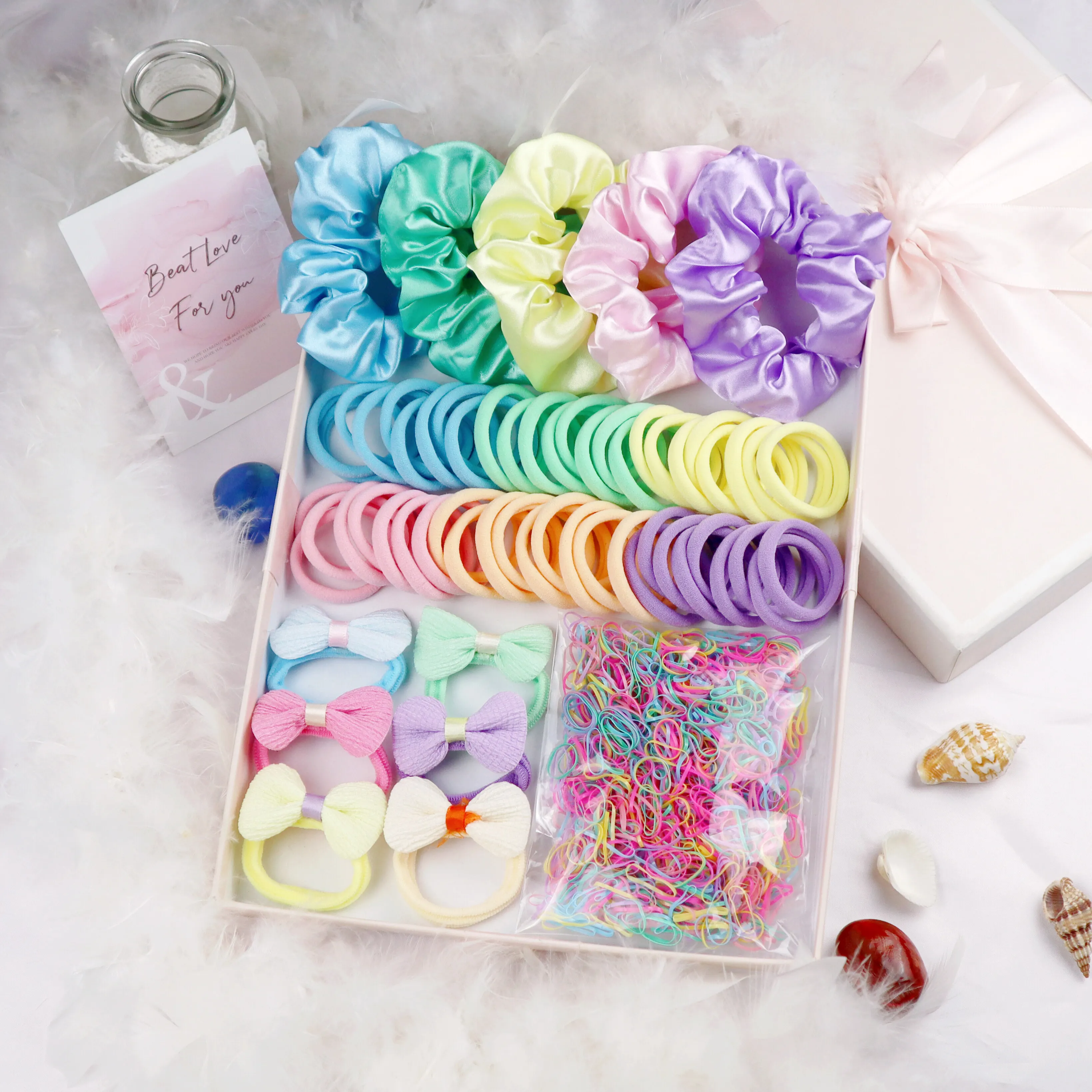 1058/1061PCS Buntes Haar-Accessoire-Set, mit Dickdarm-Haarringen, kleinen Gummibändern oder Haarspangen.