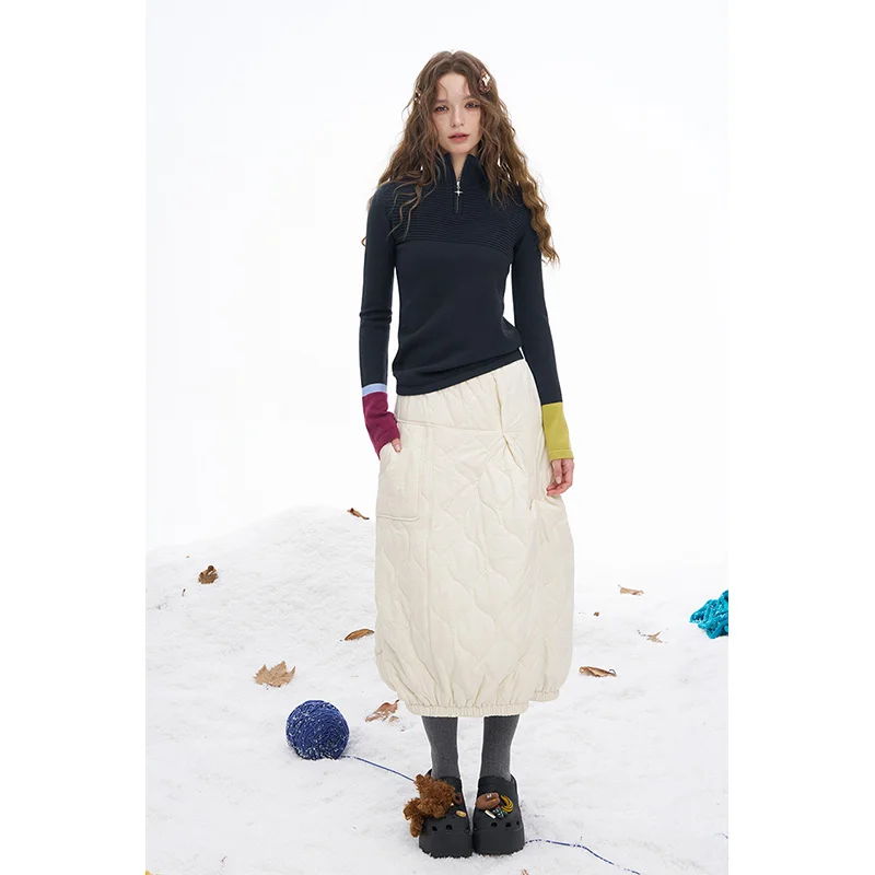 ELFSACK 2025 الشتاء الوافدين الجدد Y2K التخسيس عادية نصف سستة التباين كم المرقعة تريكو للنساء