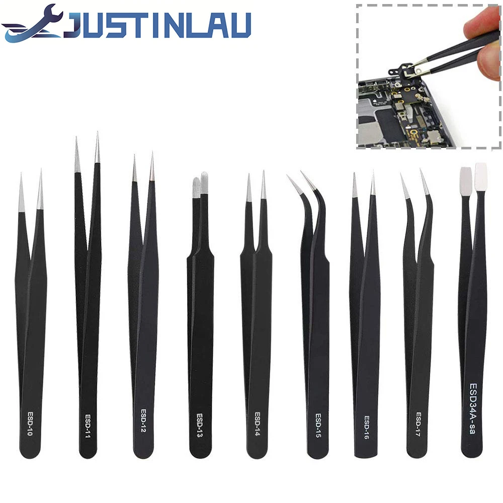 ESD แหนบสแตนเลสเครื่องมือบำรุงรักษาอุตสาหกรรม Precision โค้งตรงแหนบซ่อมเครื่องมือ