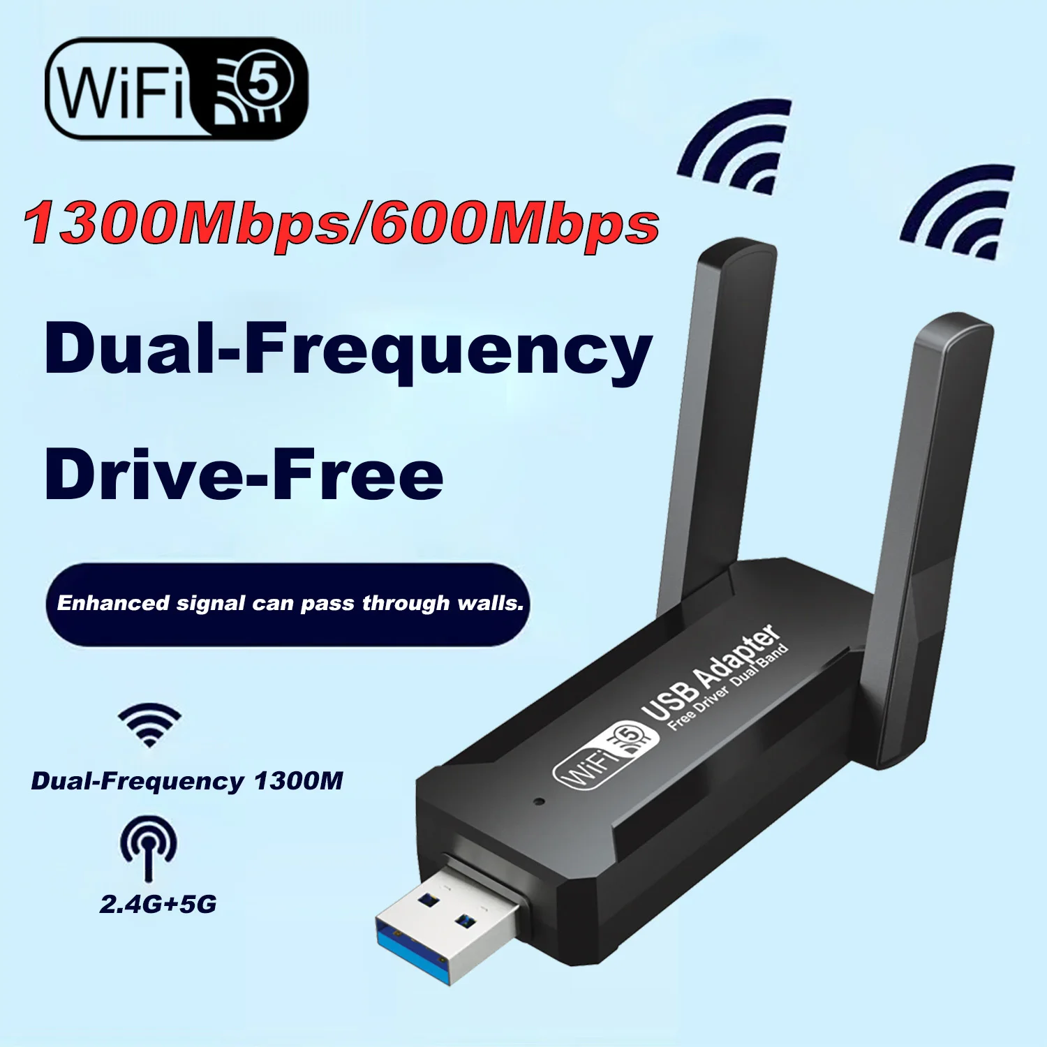 

1300Mbps USB WiFi Adapter WiFi 5 Ethernet Network Card Driver Free Wireless Network Adapter Dual Band USB3 WiFi For PC