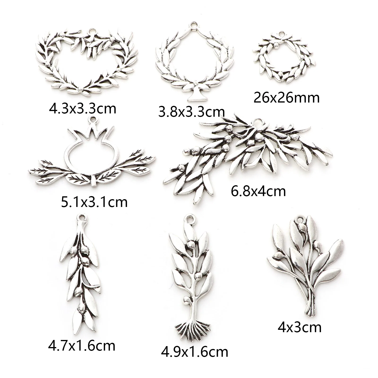 5PCs Vintage Plant Pendants Antique Silver Color Olive Branch Flower Leaves Charms DIY Making Necklace Bracelets Women Jewelry