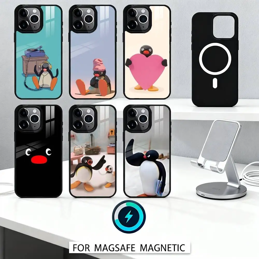 

Happy Playful black Penguin Phone Case For iPhone 16,15,14,13,12,Pro,Max,Magnetic For Magsafe Wireless Charging
