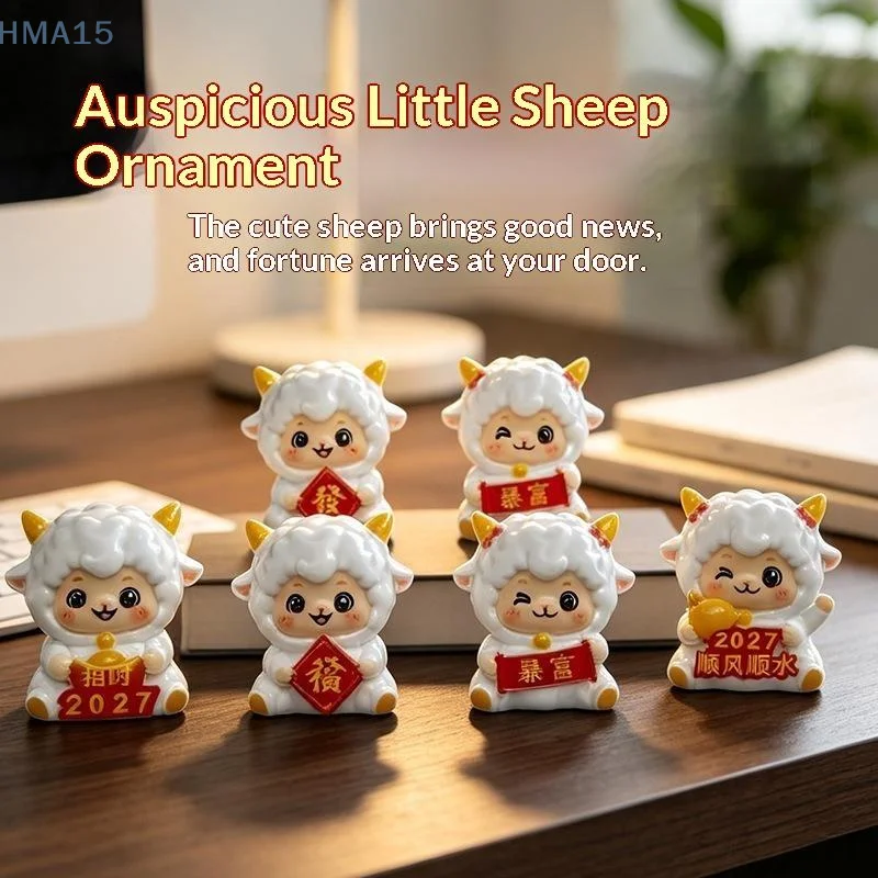 【YA】2027 Year of Goat Decor Cute Lucky Sheep Figurines Non-Toxic Resin Desktop Ornament for Kids Room Table Decor