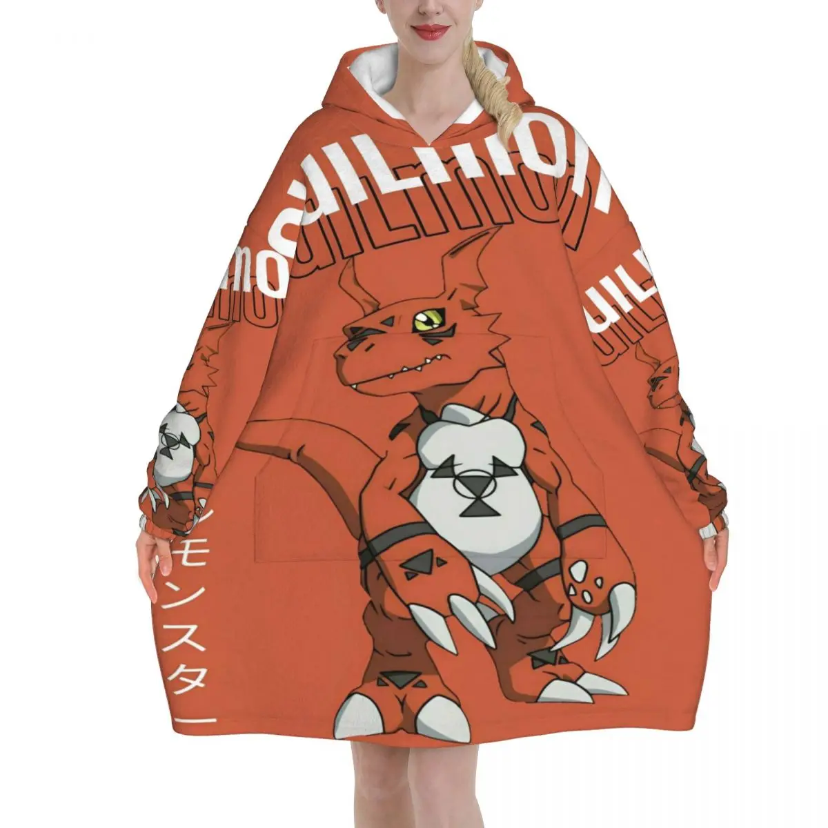 

Digital Monster Digimon Blanket Hoodie Wearable Blanket Oversize with Pocket Warm Sleeping Bag Soft Cozy Onesie