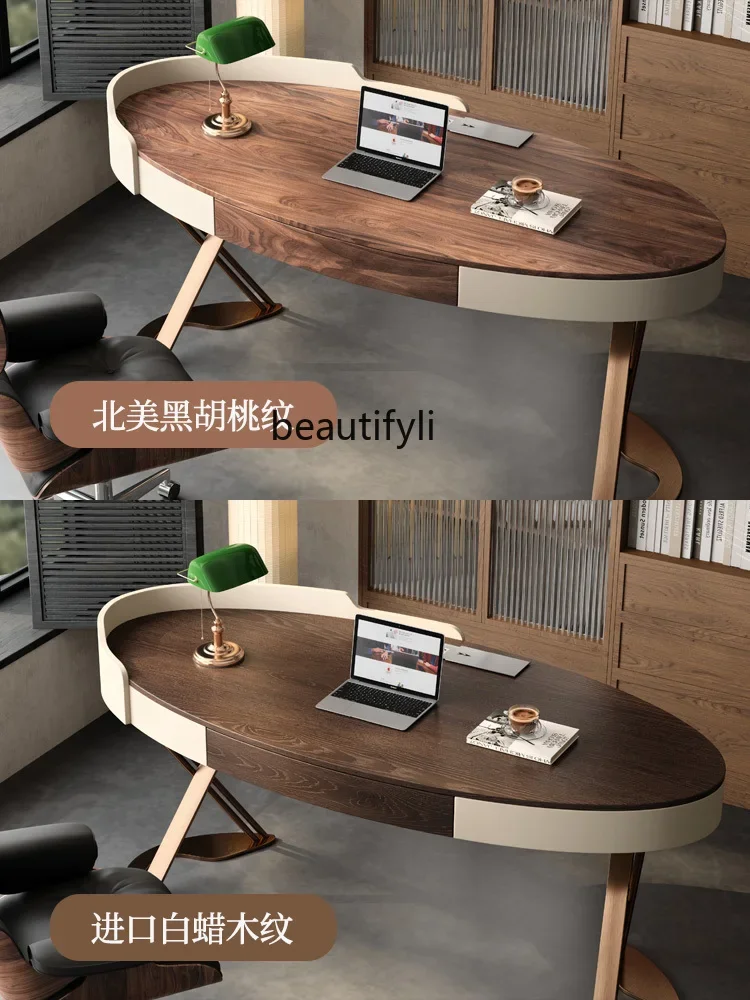 Italian minimalist walnut writing desk chairs light luxury simple desk workbench home