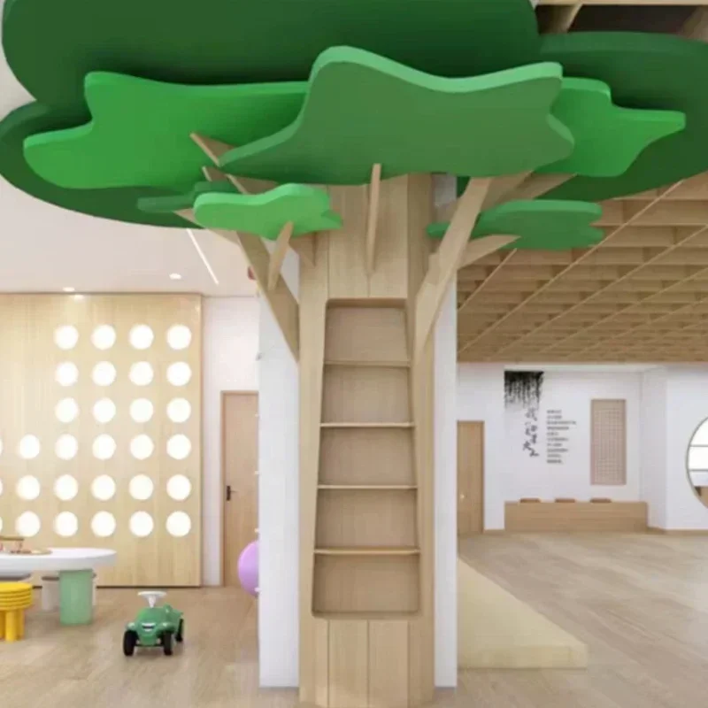 Creative Library Kindergarten Daycare Preschool Nursery Tree Shaped Floor Decoration Bookshelf And Stool Furniture Hot sales