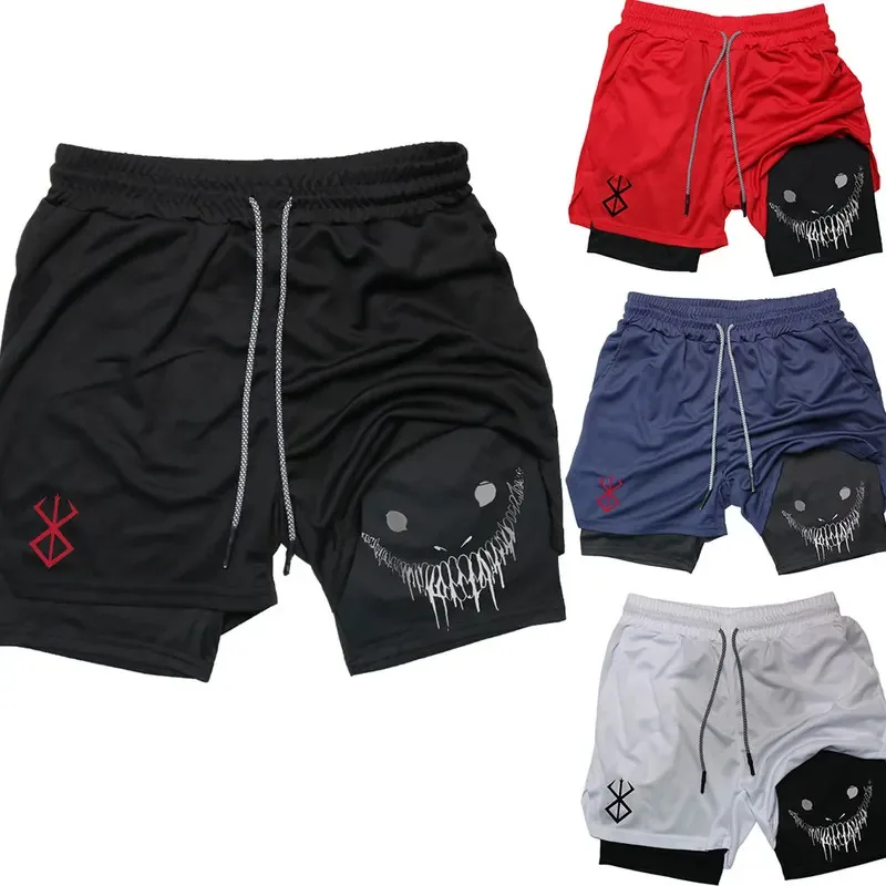 

Men's Gym Performance Shorts Anime Berserk Print 2 In 1 Shorts Quick-Drying Jogging Workout Sportswear Yoga Basketball Shorts