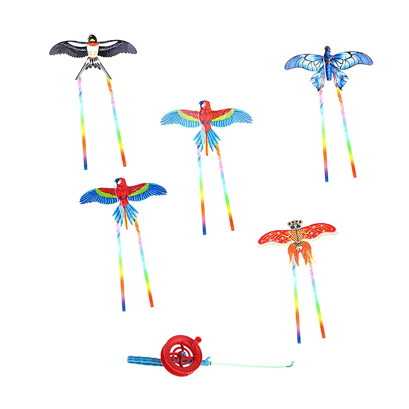 1 Set 50cm Children Toy Kite Cartoon Swallow Goldfish Parrot Eagle Butterfly With Handle String Flying Kite Outdoor Sports