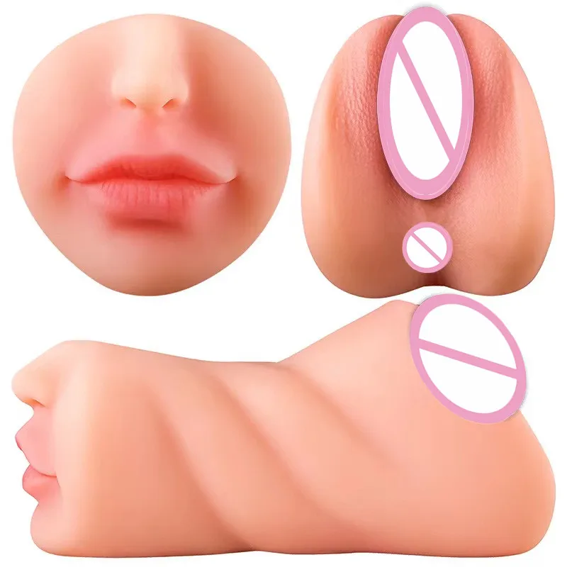 3D Flesh The Light Artificial Vagina Ass mouth Silicone 3 In 1 Adult Sex Toy Doll For Man Pocket Pussy Ass Male Masturbation