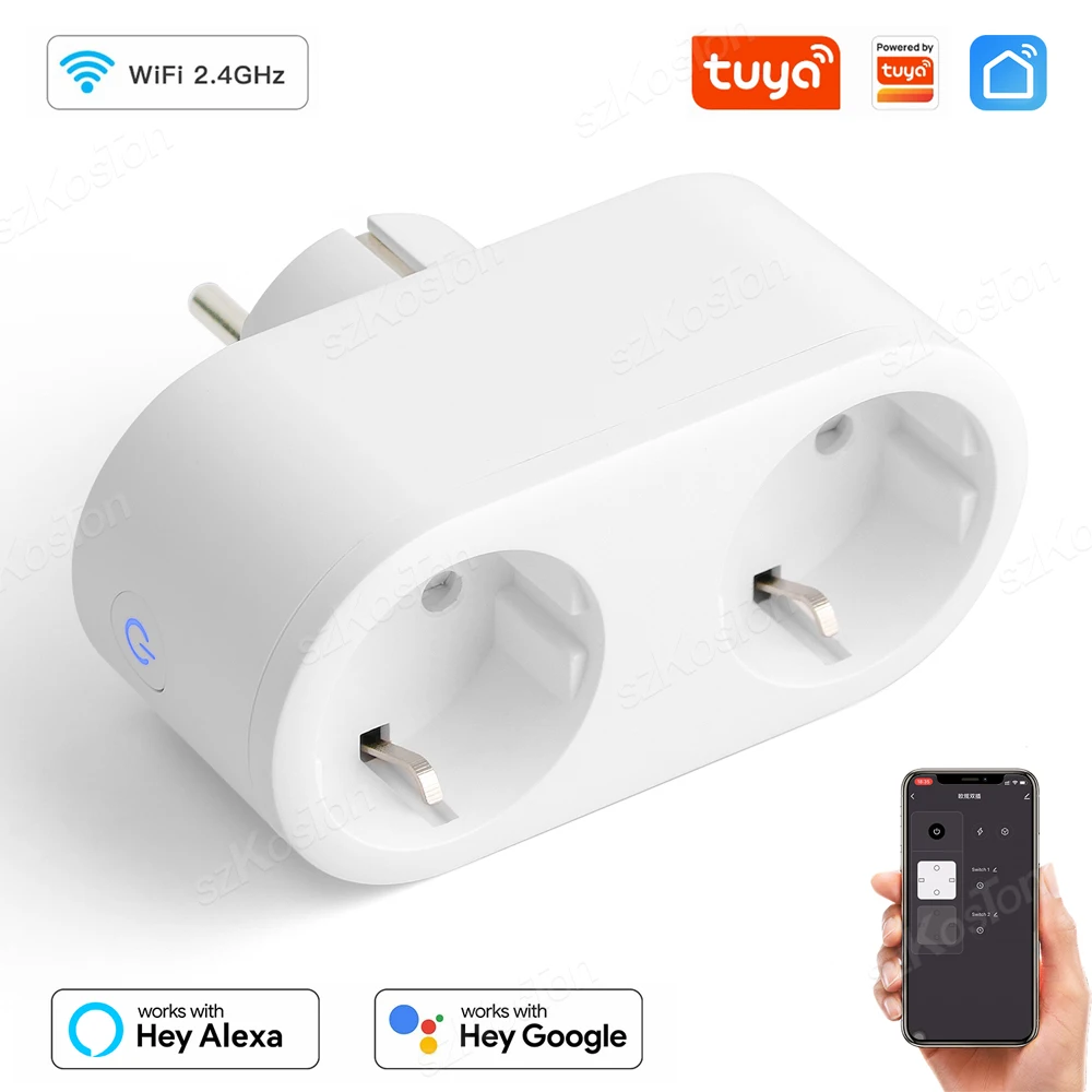 Tuya 16A EU Wifi Smart Socket with Power Monitor Home Appliance Outlet 1/2 Port Smart Plug Timer Voice Control for Alexa Google