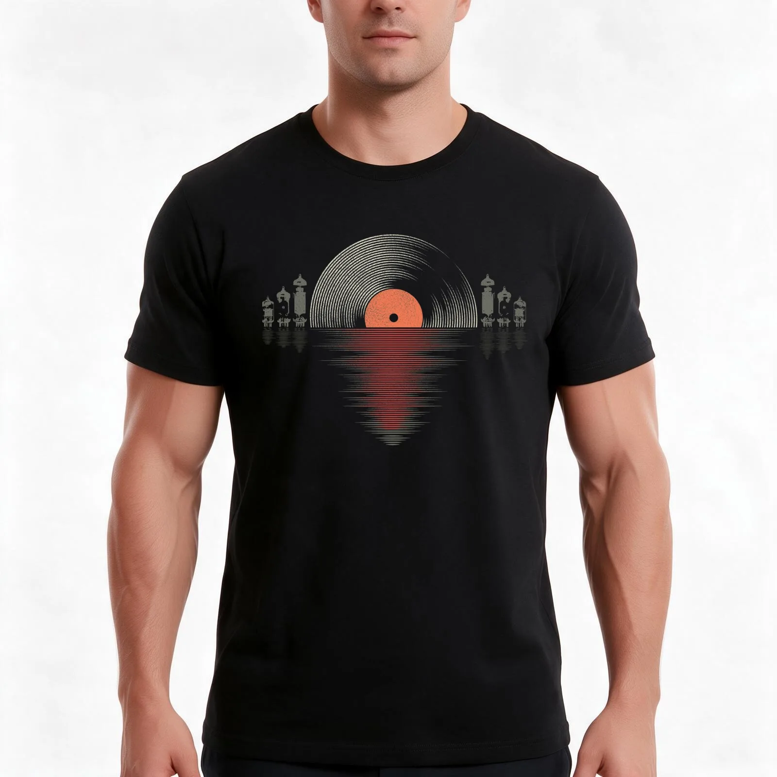 Retro Vinyl Vacuum Tube Sunset T-Shirt Summer Casual Cotton Tee Oversized Streetwear Tops Vintage Graphic Print 100% Cotton