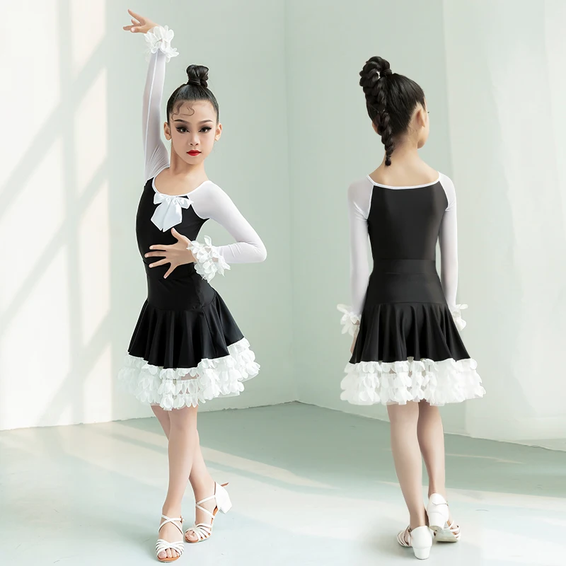 

2023 New Girls Split Latin Dance Dress Summer Children Dance Dress Competition Training Performance Clothing