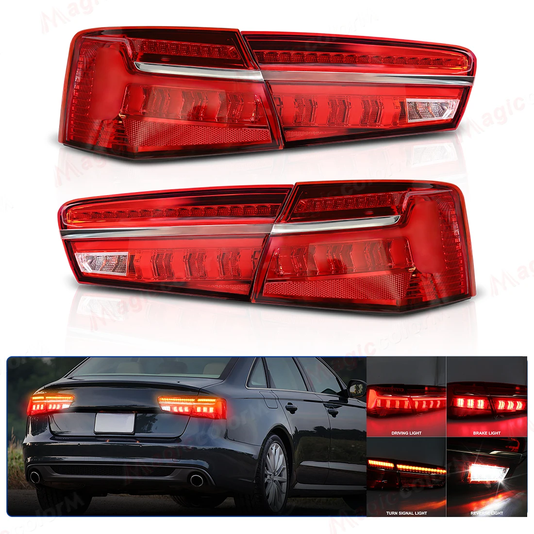 LED TailLamp Assembly For Audi A6 A6L C7 2012 2013 2014 2015 2016 Rear Reverse Brake Lamp Dynamic Turn Running Driving Light 12V