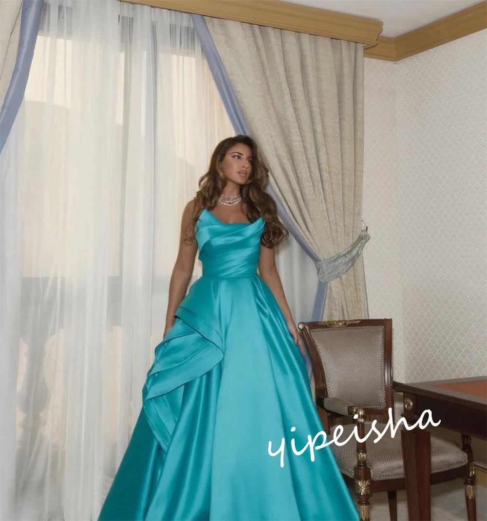 Jiayigong  Prom Satin Draped Homecoming  Gown Strapless Bespoke Occasion  Long Dresses