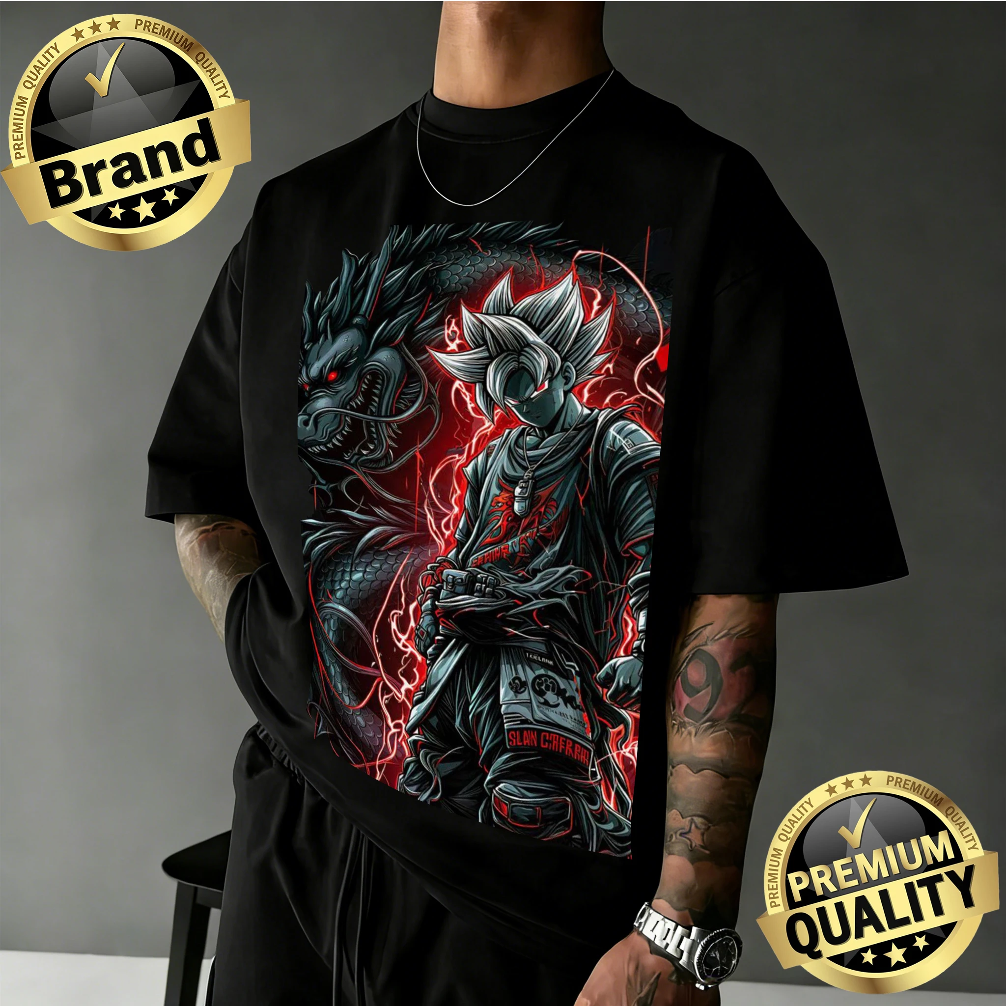 2026 Sommer Dragon Ball Retro Nostalgie 100% Baumwoll-T-Shirt, Übergroßes Goku & Drachen-Print Unisex Freizeit-T-Shirt für Männer Frauen Kinder