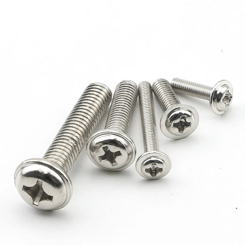 NINDEJIN Cross Washer Head Machine Screws M2 M3 M4 M5 Stainless Steel Phillips Padded Machine Screws for cabinet Door Handle