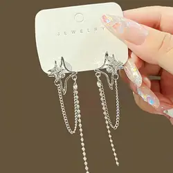 2023 Fashion New Women's Earrings Korean Edition Crystal Mang Star Tassel Cold And Indifferent Style Small Design Earrings Punk