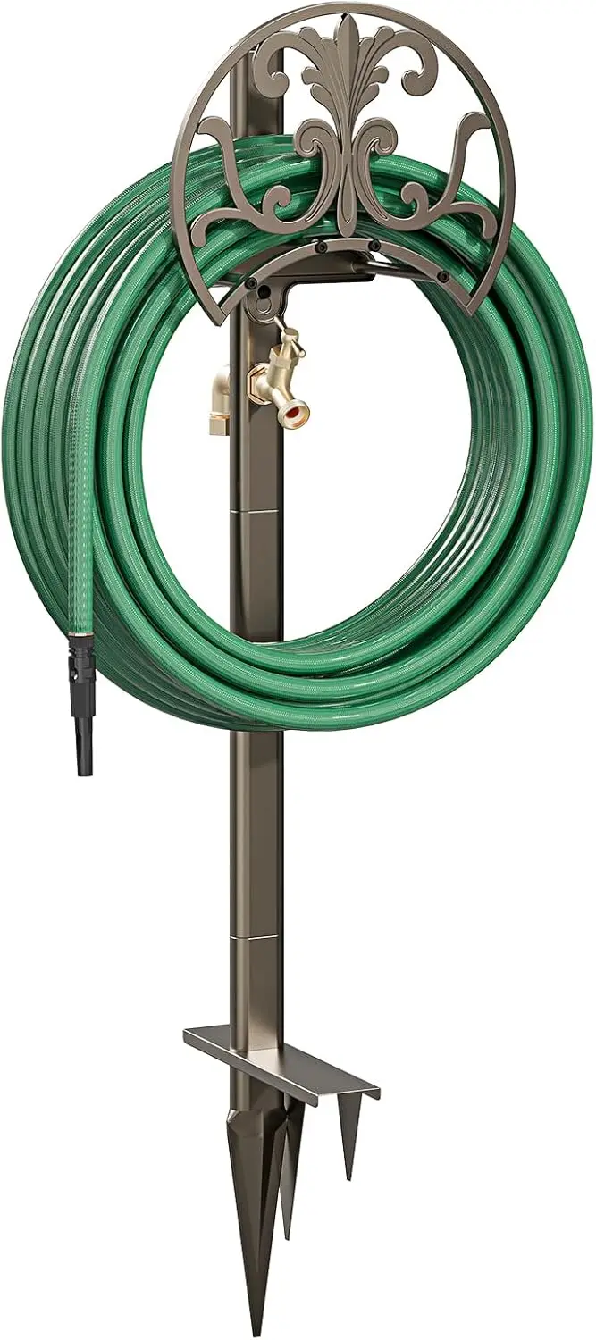 

Heavy Duty Garden Hose Stand with Brass Faucet, Detachable Metal Holder, Holds 150-Ft Hose, Freestanding for Patio & Yard
