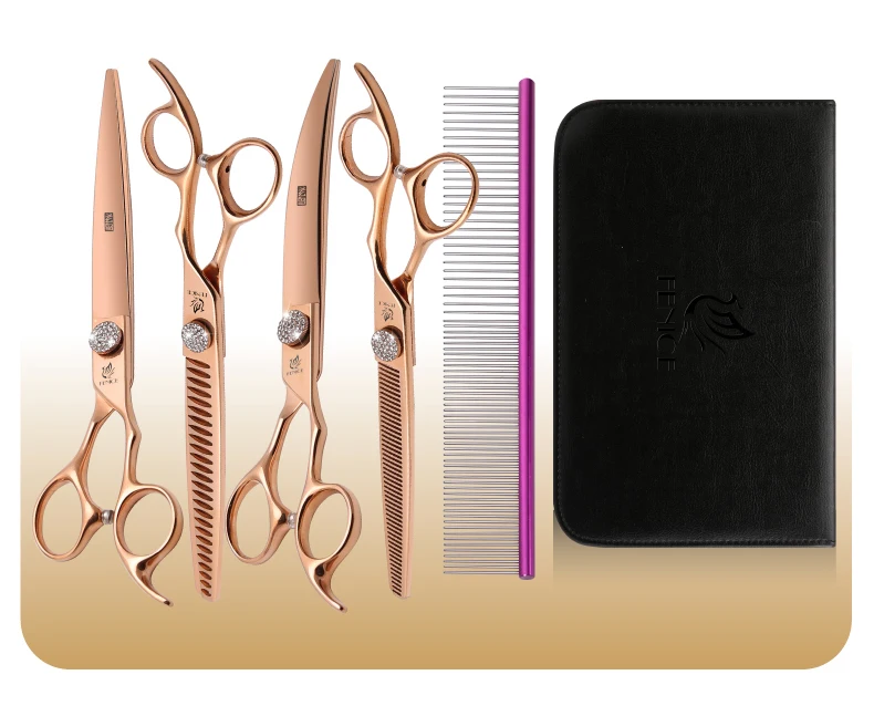 Fenice JP440C Tierpflege-Scherenset 7/7,5/8 Zoll Gerade Gebogene Effilierscheren für Hundefriseure – Detail 17