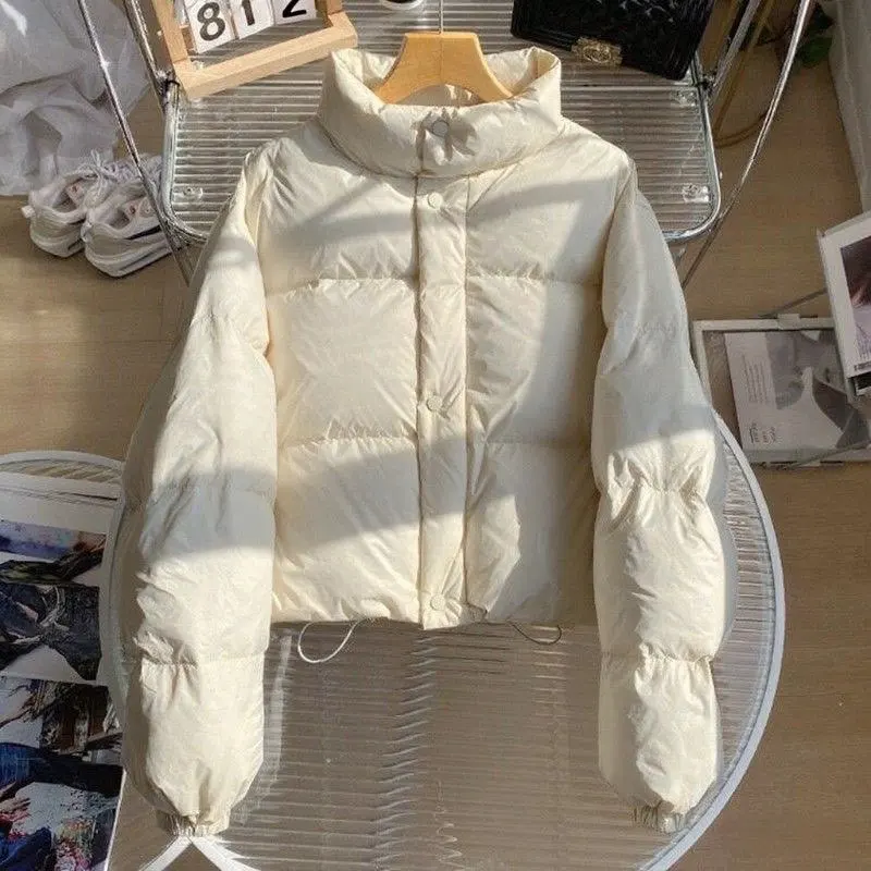 Korean Style Vintage Brown Short Jacket Woman Fashion Warm Long Sleeve Parkas Woman 2026 New Autumn Winter Hooded Puff Coats